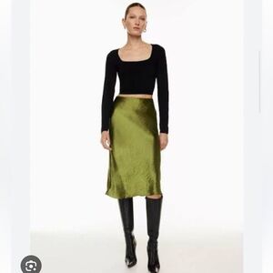 Aritzia Babaton Satin Midi Skirt in Green